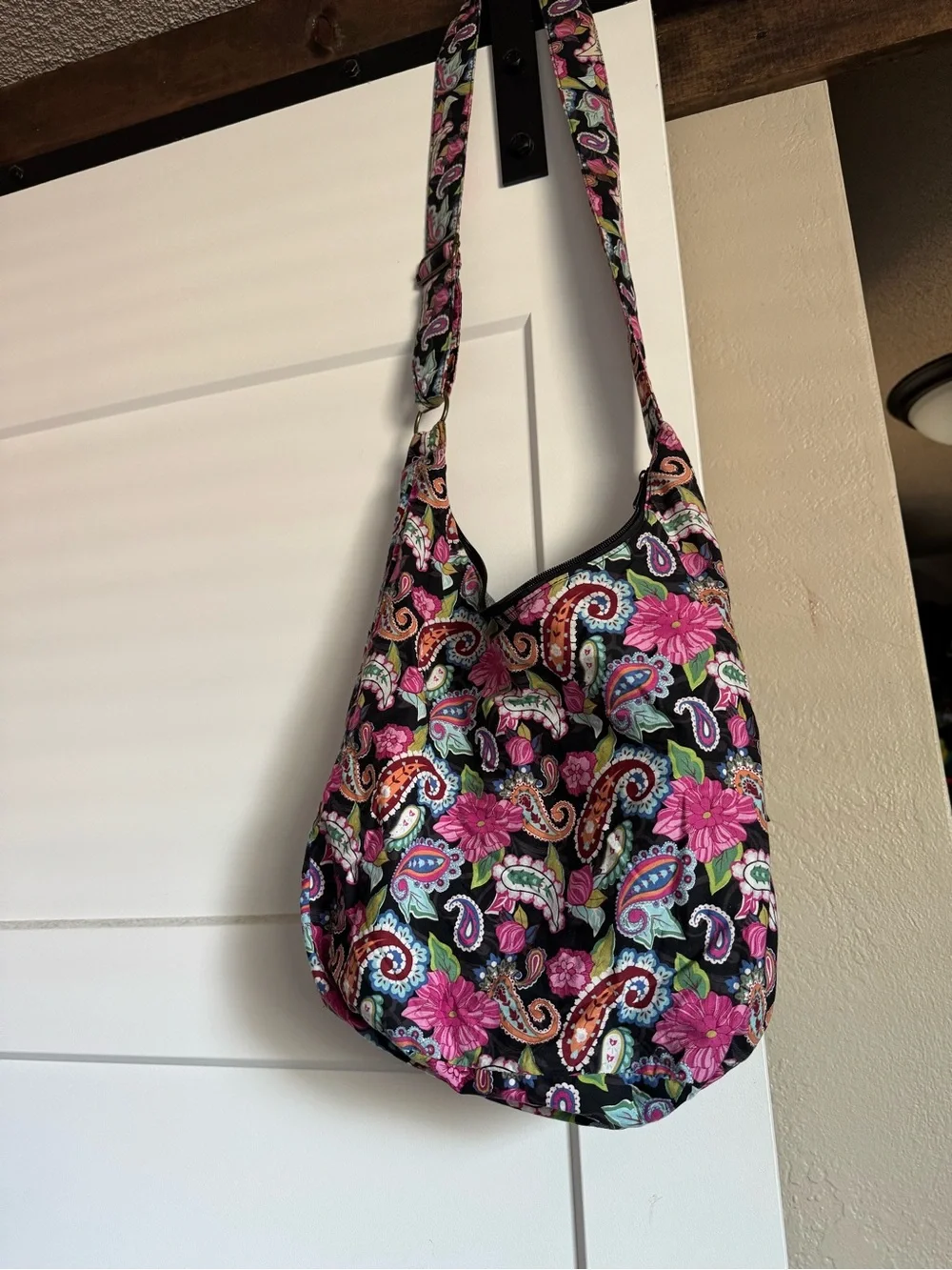 Floral Paisley Crossbody Shoulder slouch Bag - Pink/Black